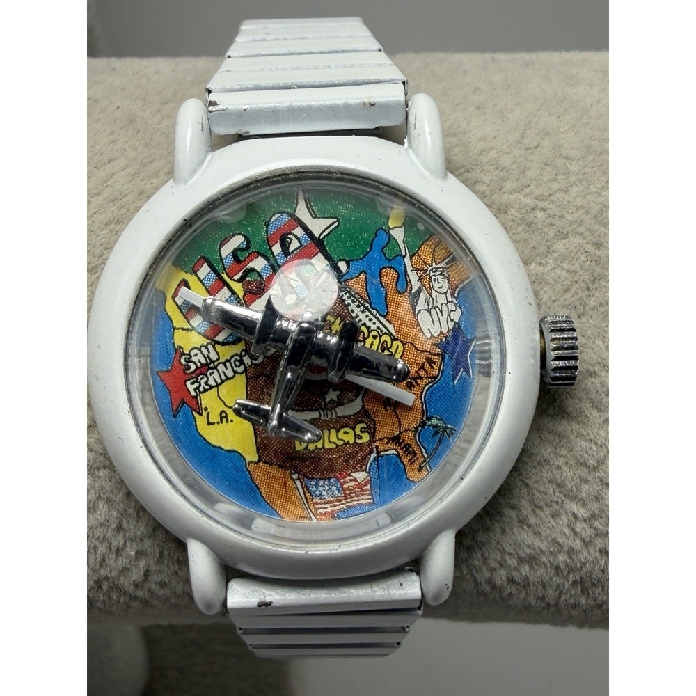 Quintel USA Map Manual‎ Wind Ladies Bubble Watch 30MM 5.75" Stretch Band Vintage